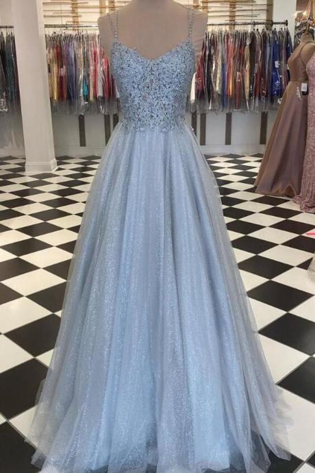Sparkly Long Prom Dresses with Appliques and Beading ,PL4579