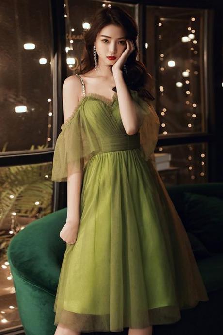 Simple Green Tulle Short Prom Dress Green Evening Dress,pl4601