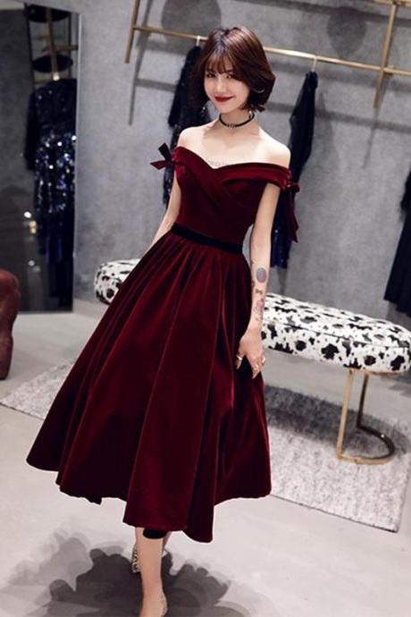 Burgundy Short Prom Dress, Burgundy Evening Dress,pl4616