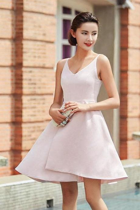 Stylish Pink V Neck Irregular Short Prom Dress, Homecoming Dress,pl4634