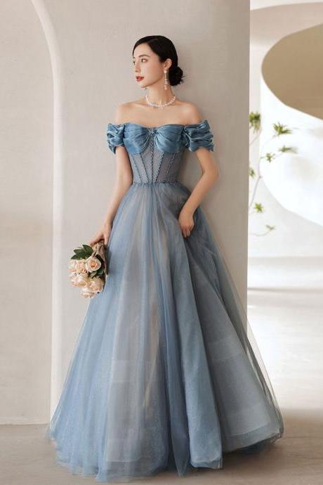 Blue Sweetheart Off Shoulder Tulle Long Prom Dress Blue Formal Dress,pl4647