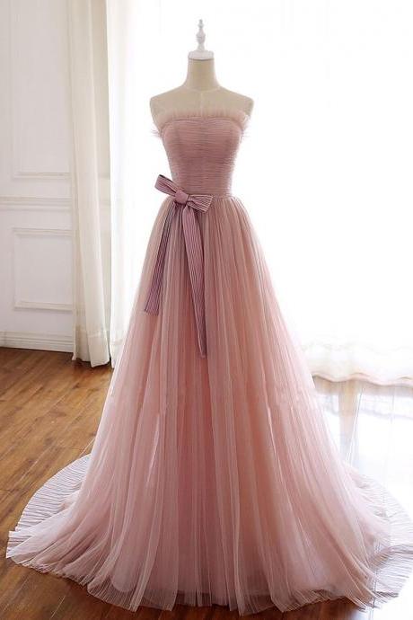 Simple Pink Tulle Long Prom Dress Pink Tulle Formal Dress,pl4653