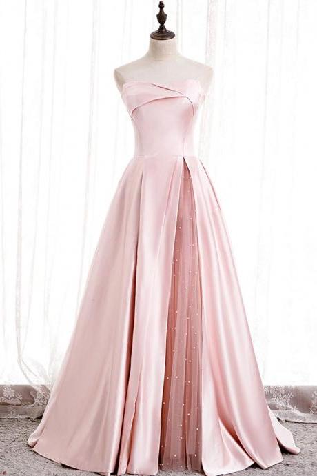 Simple Pink Satin Long Prom Dress Pink Bridesmaid Dress,pl4658