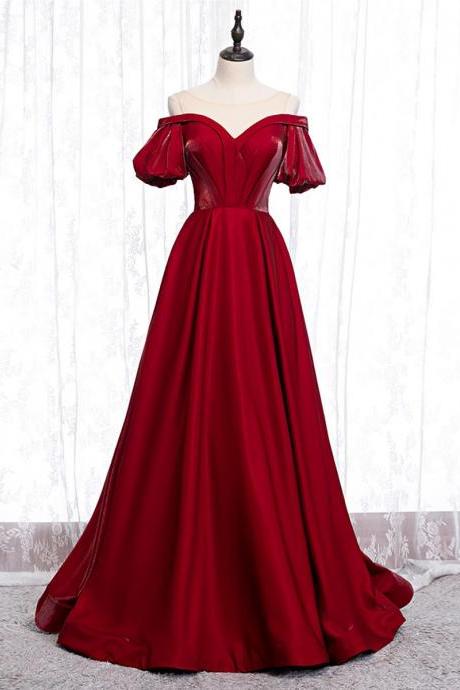 Simple Sweetheart Burgundy Satin Long Prom Dress Burgundy Evening Dress,pl4662