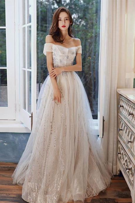 Simple Light Champagne Tulle Long Prom Dress Tulle Formal Dress,pl4670