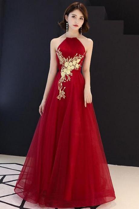 Burgundy Tulle Lace Long Prom Dress, Burgundy Tulle Evening Dress,pl4698