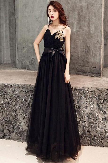 Black Sweetheart Tulle Long Prom Dress, Black Tulle Evening Dress,pl4703