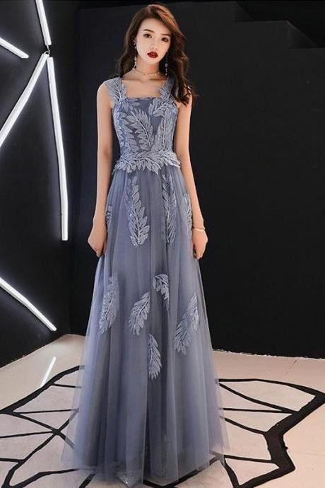 Blue Tulle Lace Long Prom Dress, Blue Tulle Evening Dress,pl4704