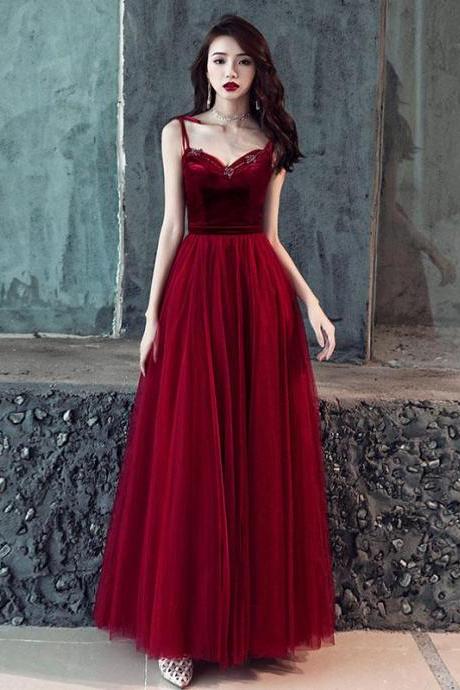 Simple Sweetheart Burgundy Long Prom Dress, Burgundy Evening Dress,pl4707