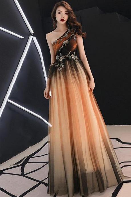 Unique Chiffon Lace One Shoulder Long Prom Dress, Evening Dress,pl4712