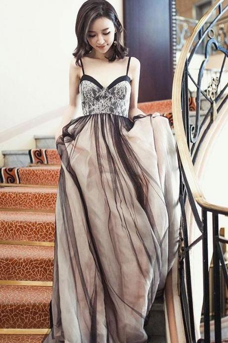 Black Lace Tulle Long Prom Dress, Black Evening Dress,pl4728