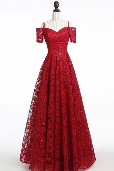 Unique Burgundy Lace Long Prom Dress, Burgundy Evening Dress,pl4740