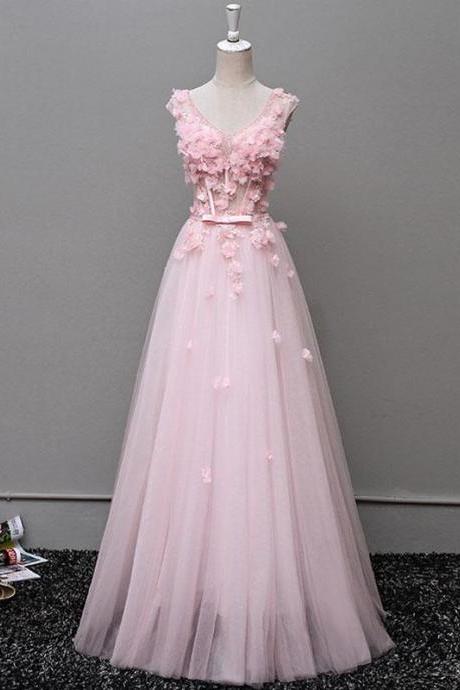 Custom Made V Neck Tulle Long Prom Dress, Evening Dress,pl4768