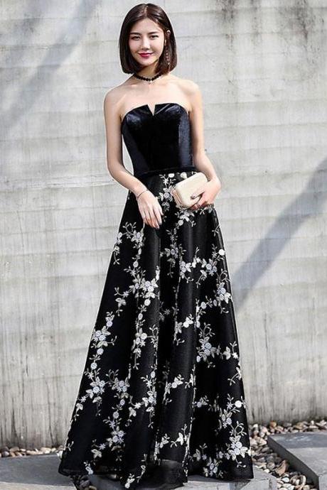 Black Tulle Lace Long Prom Dress, Black Evening Dress,pl4769