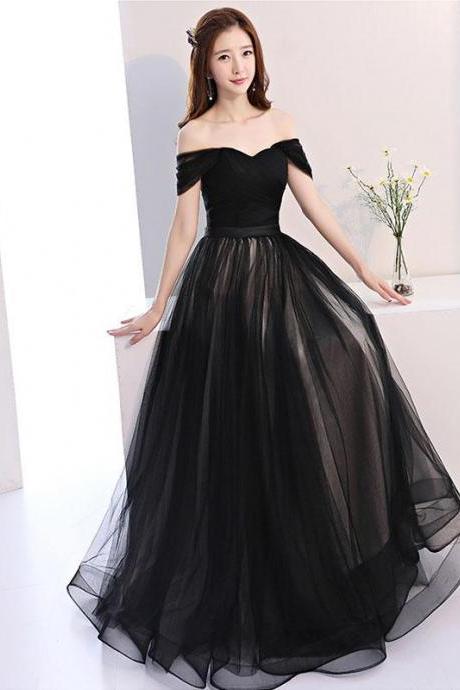 Black Off Shoulder Long Prom Dress, Black Evening Dress,pl4772