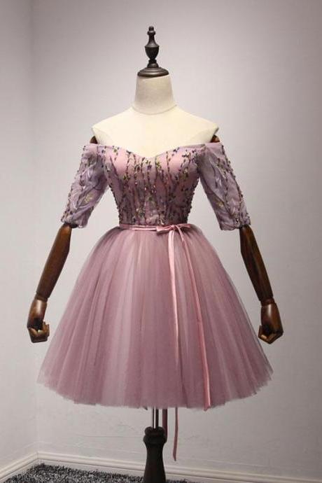Cute Pink Tulle Lace Short Prom Dress, Homecoming Dress,pl4791