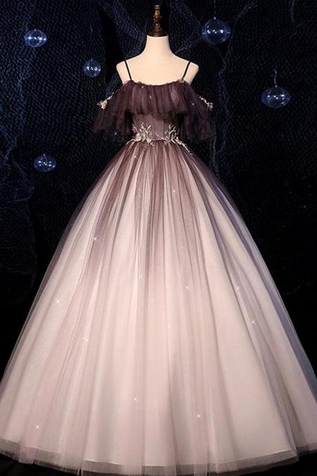 Coffee One Shoulder Tulle Long Prom Gown, Coffee Tulle Formal Dress,pl4809