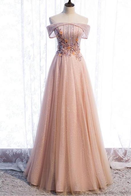 Pink Tulle Sequin Beads Long Prom Dress Pink Tulle Formal Dress,pl4813