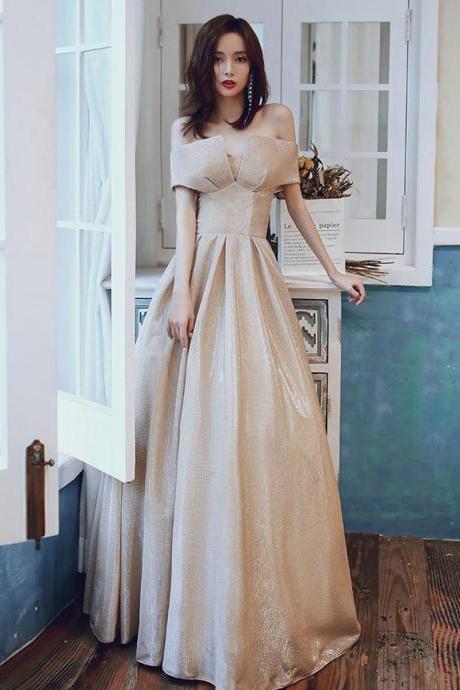 Simple Champagne Satin Long Prom Dress Champagne Evening Dress,pl4814