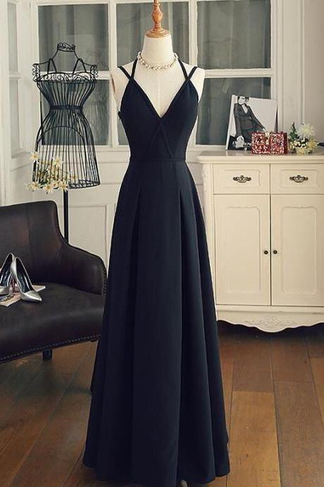 Charming Black Unique Long Straps Chiffon Formal Dress, Lovely Formal Dress,pl4826