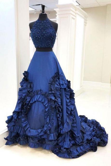 Two Pieces Royal Blue Long Prom Dress, Evening Dress,prom Dresses,pl4828