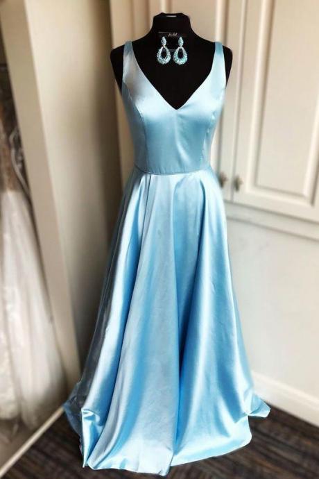 Elegant V Neck Light Sky Blue Long Prom Dress,pl4863