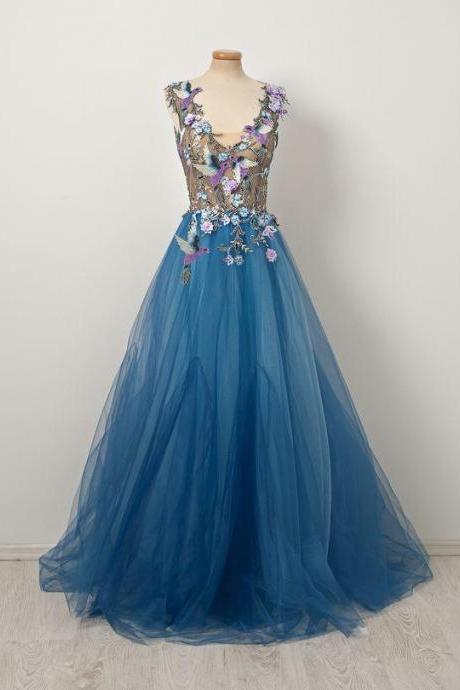 Tulle Prom Dress Floor Length Applique Women Dress,pl4885