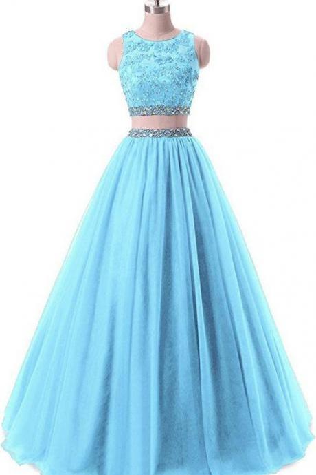 2 Pieces Lace Sequined Evening Party Gowns Beaded Appliques Formal Prom Dresses,pl4892