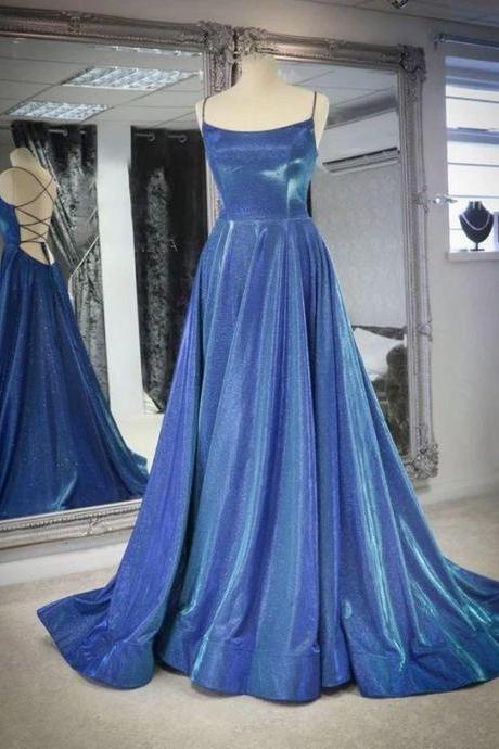 Simple Blue Long A Line Prom Dress Evening Dress,pl4894