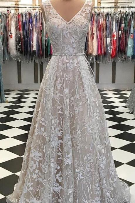 Uniuqe Ivory Lace Long Prom Dresses, Princess A Line Prom Dresses For Teens,pl4895