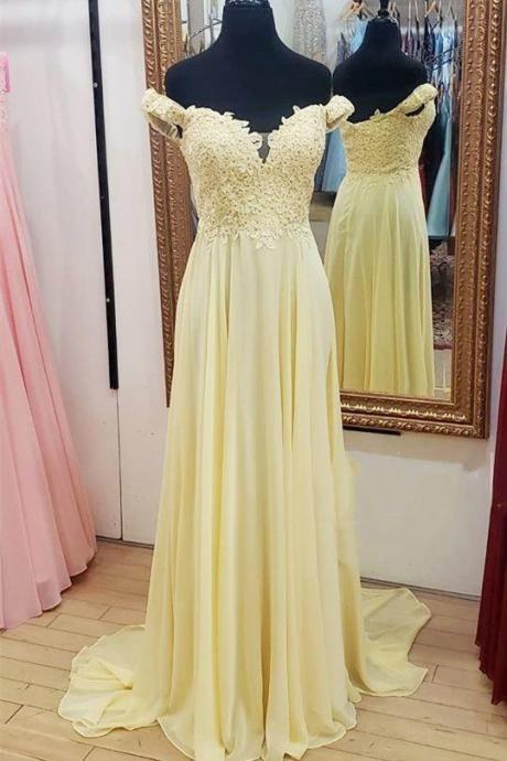 Elegant Off The Shoulder Yellow Chiffon Long Prom Dress With Zip Up,pl4897
