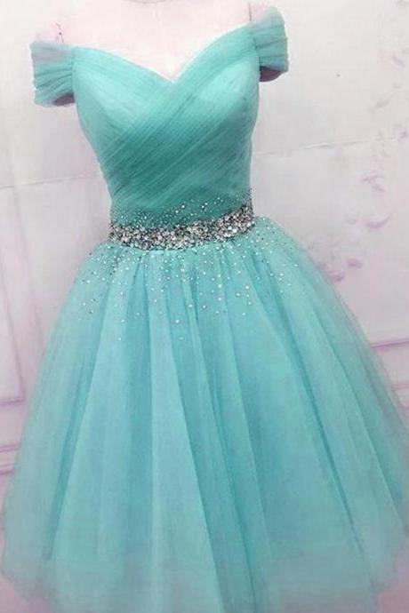 Off Shoulder Blue Tulle Prom Dresses, Cute Blue Homecoming Dresses,pl4914