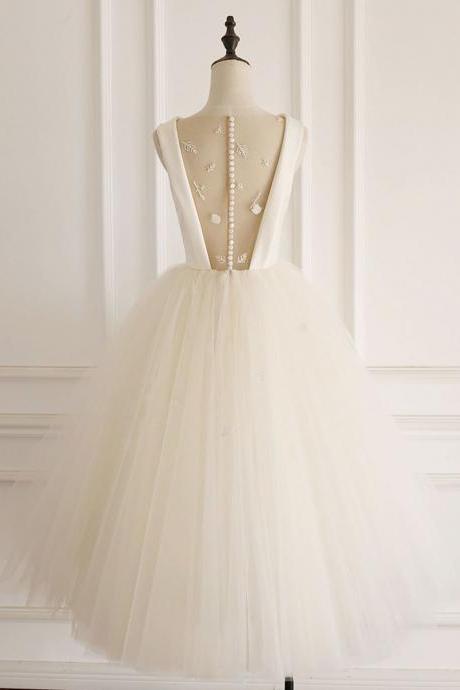 Light Champagne Tulle Short Prom Dress Tulle Evening Dress,pl4920