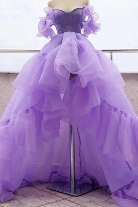 Custom Purple High-low Princess Gorgeous Prom Dresses Online ,pl4942