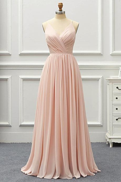 Elegant A Line V Neck Pink Long Prom Dress, Pink Formal Graduation Evening Dress,pl4968