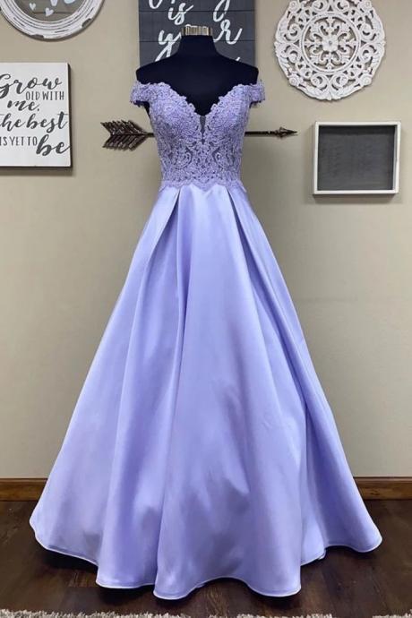 Off Shoulder Purple Lace Long Prom Dress, Off Shoulder Purple Formal Dress, Purple Lace Evening Dress,pl4969