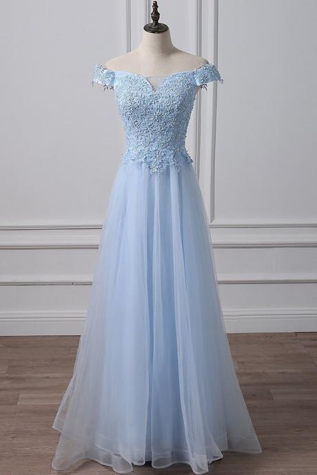 Elegant Off Shoulder Long Sky Blue Lace Prom Dress, Off Shoulder Sky Blue Formal Dress, Sky Blue Lace Evening Dress,pl4974