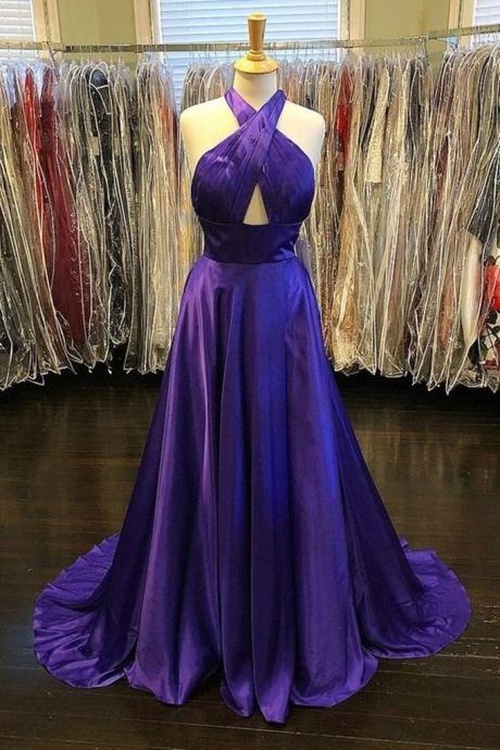 Custom Made Unique Backless Purple Satin Long Prom Dress, Backless Purple Formal Dress, Purple Evening Dress,pl4980
