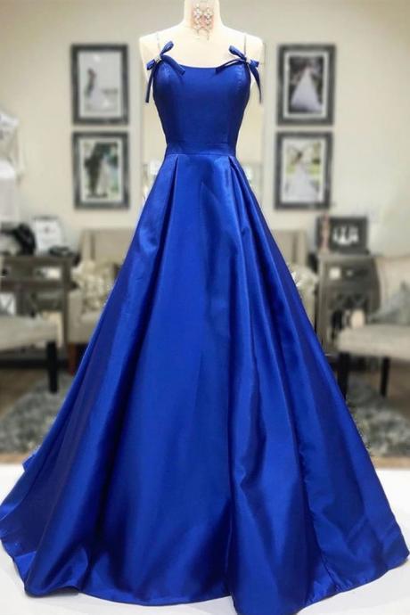 Simple A Line Royal Blue Satin Long Prom Dress, Royal Blue Formal Dress, Royal Blue Evening Dress,pl4984