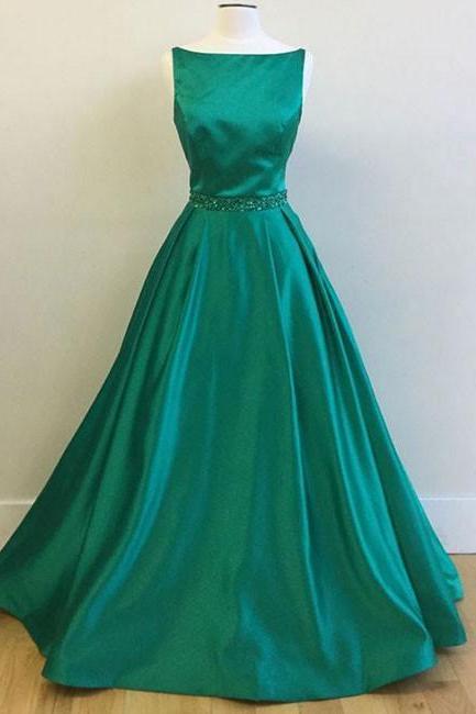 Simple Green Satin Long Prom Dress, Green Formal Dress, Green Graduation Dress, Green Evening Dress,pl5004
