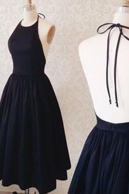 Halter Neck Backless Black Short Prom Dress, Black Homecoming Dress,pl5006