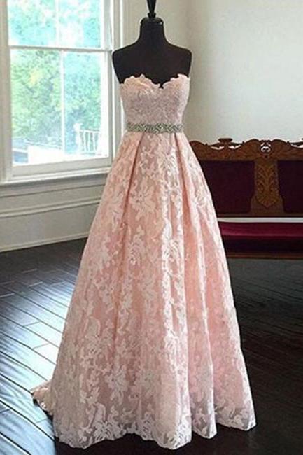 Pretty Sweetheart Neck Pink Lace Prom Dresses, Pink Evening Dresses,pl5009