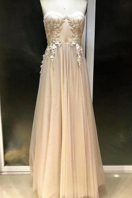 Empire Sleeveless Sweetheart Floor-length With Applique Tulle Dresses,pl5024