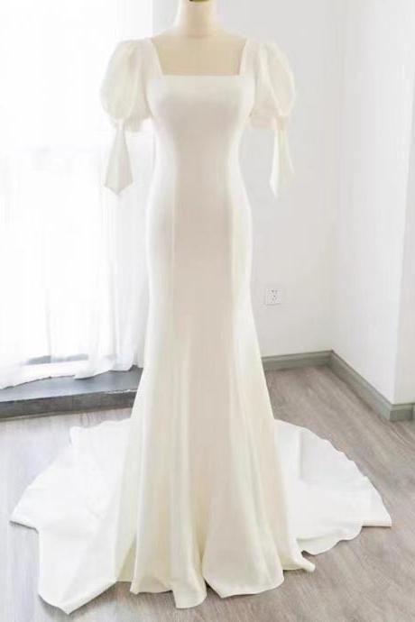 Light Wedding Dress, Style, Satin Mermaid Dress, Elegant Bodycon Dress,custom Made,pl5028
