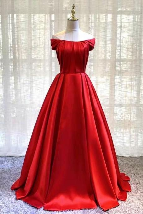 Off Shoulder Red Prom Dress,satin Party Dress,custom Made,pl5046