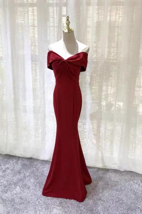 Off Shoulder Evening Dress,burgundy Mermaid Dress, Bodycon Dress,custom Made,pl5047