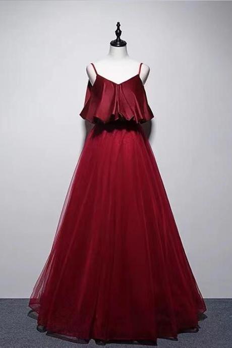 Spaghetti Strap Red Prom Dress, Flounces Collar, Stylish Evening Dress,high Waist Maternity Gown,custom Made,pl5048