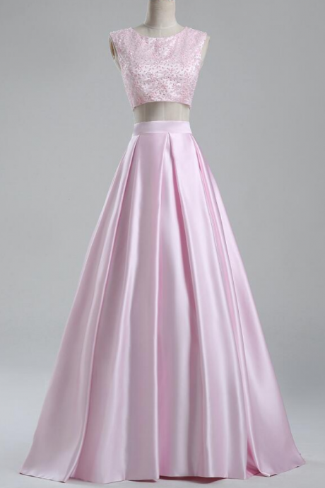 The Two-piece Neck , Sleeveless Rose Outdoor Dress ,sequin Satin Crystal Party Dress, Appliqués ,formal Party Gown ,evening Gowns,pl5080