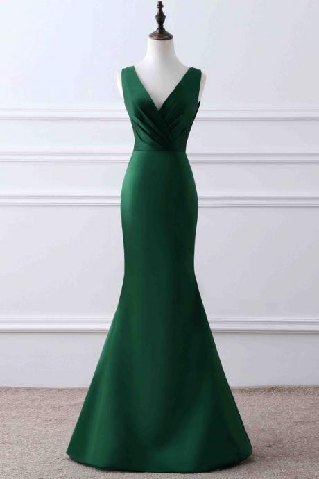 Green Matte Satin V-neck Mermaid ,unique Design Evening Dress,custom Made , Fashion,pl5083