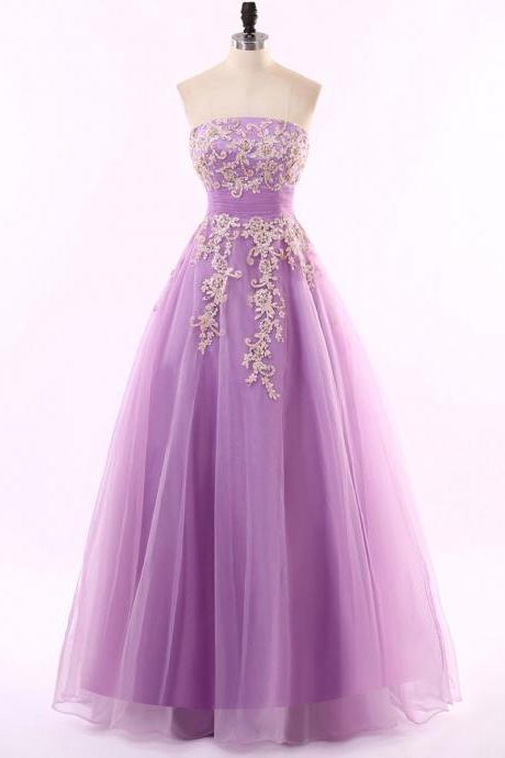 Ball Gown Prom Dresses Noble Princess Strapless, Tulle Appliques Lace Long Prom Dress Evening Party Dresses,pl5099